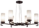 6 Light Chandelier, Antique Bronze, Satin Opal Glass
