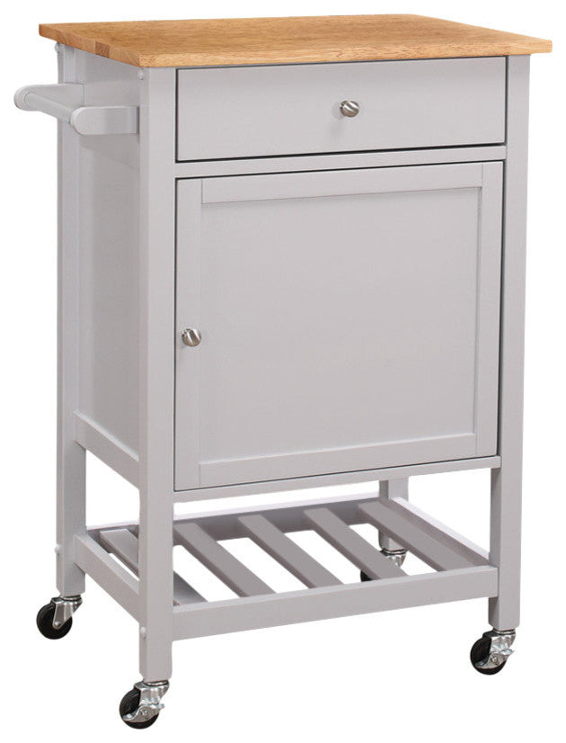 Kitchen Cart With Wooden Top, Natural and Gray