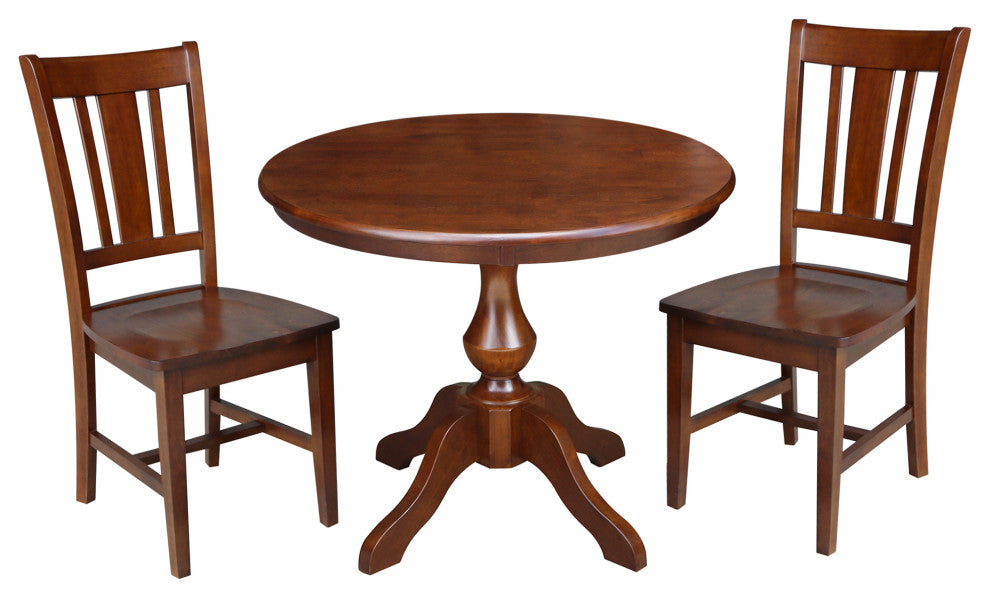 36" Round Top Pedestal Table With 2 Chairs