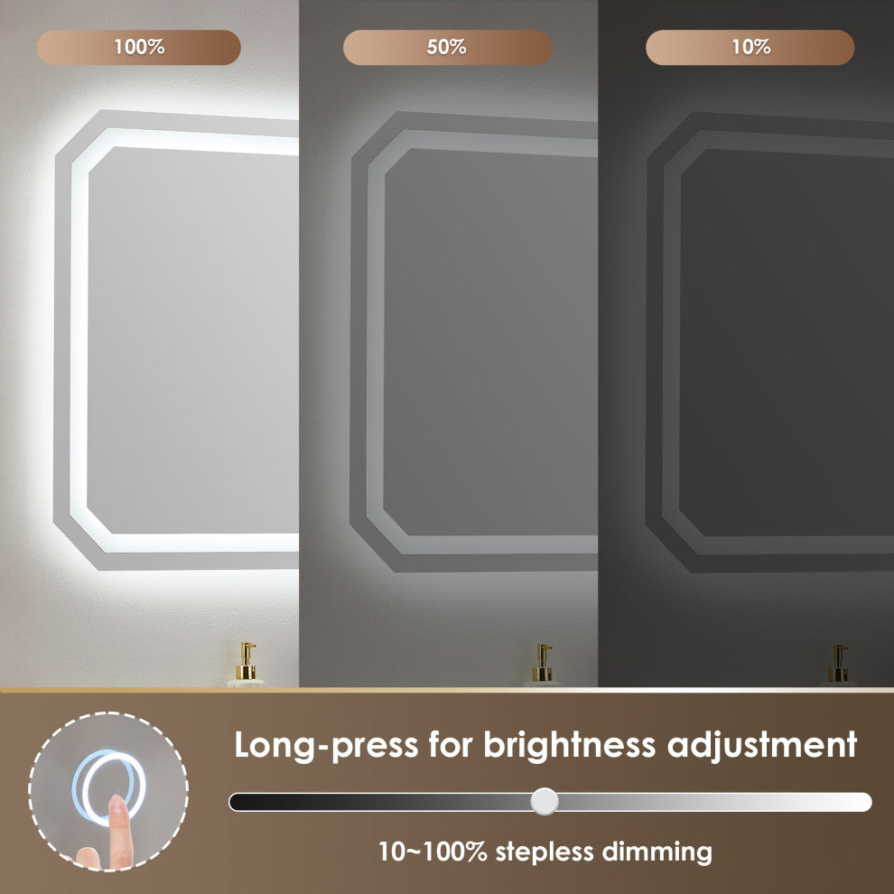 Luma Octogan Frameless LED Bathroom Vanity Mirror, 48"