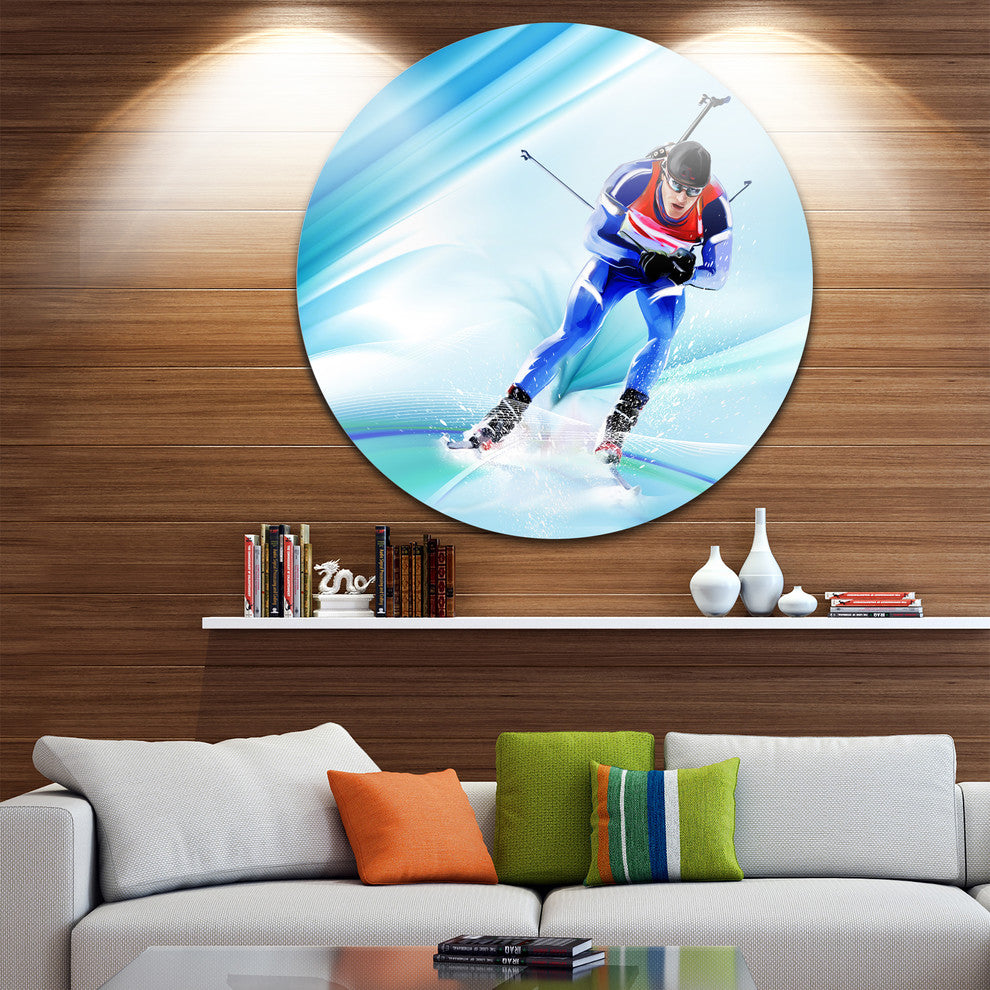 Extreme Male Skier, Portrait Digital Art Round Wall Art, 36"