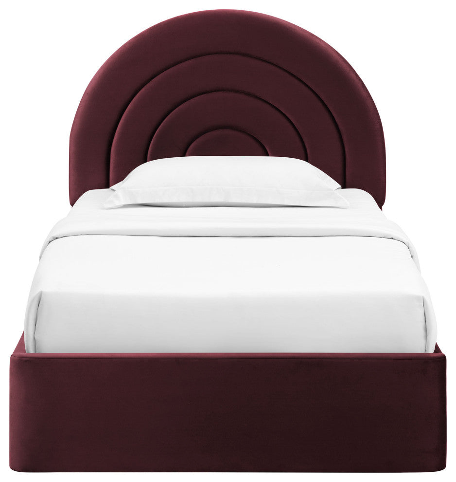 Solana Arched Performance Velvet Twin Platform Bed, Mulberry