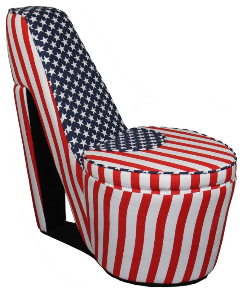Red White and Blue Patriotic Print 5 High Heel Shoe Storage Chair