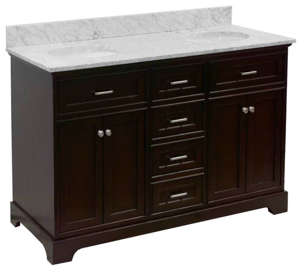 Aria 60" Bathroom Vanity, Chocolate, Carrara Marble, Double Vanity