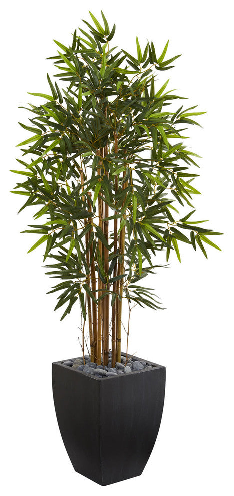 5' Bamboo Artificial Tree, Black Wash Planter