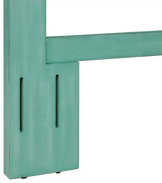 Solid Wood Queen Headboard, Grooved Rubberwood, Curved Top, Teal