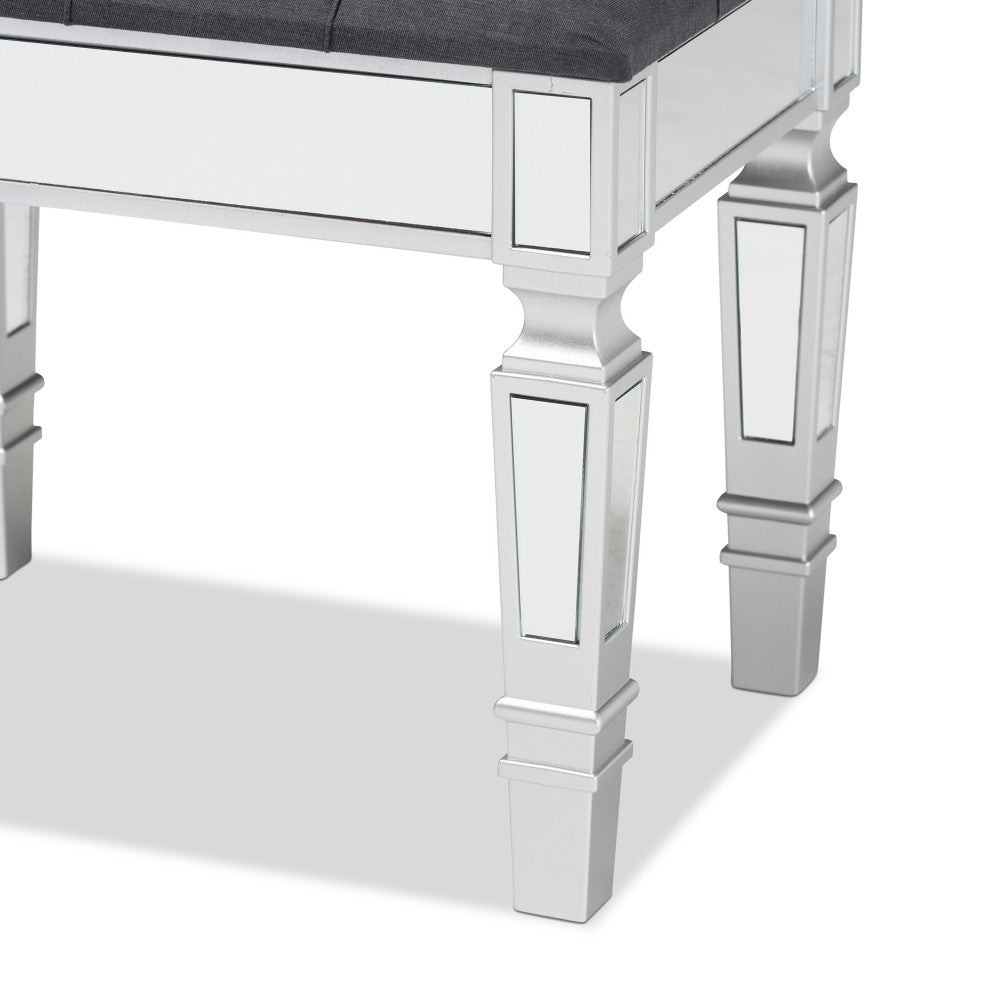 Jayni Glam and Luxe Fabric Ottoman, Gray