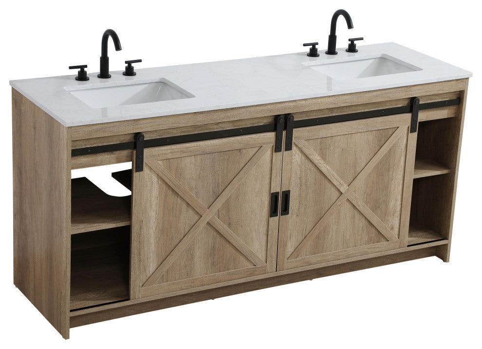 Home Living 72" Double Bathroom Vanity, Natural Oak