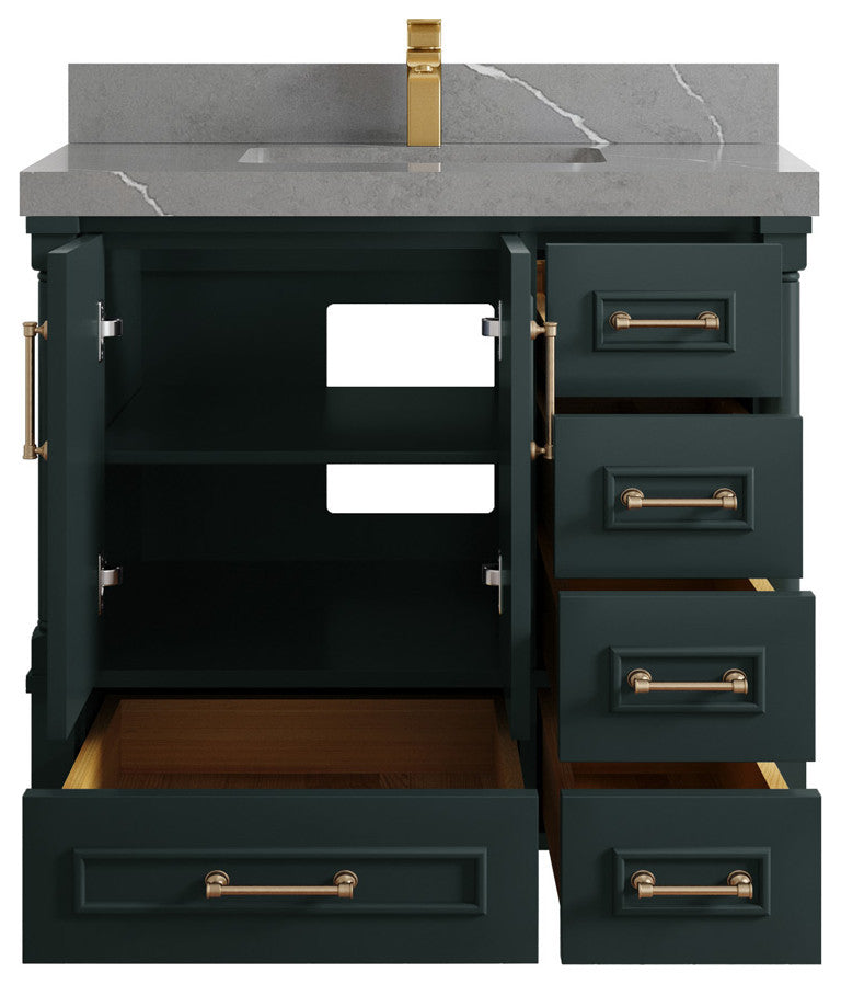 Aberdeen 36 Center Sink Bath Vanity in Dark Forest Green 2" Piatra Gray