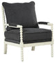 Hanako Transitional Accent Chair with Cushioned Wooden Arms, Charcoal/Off White