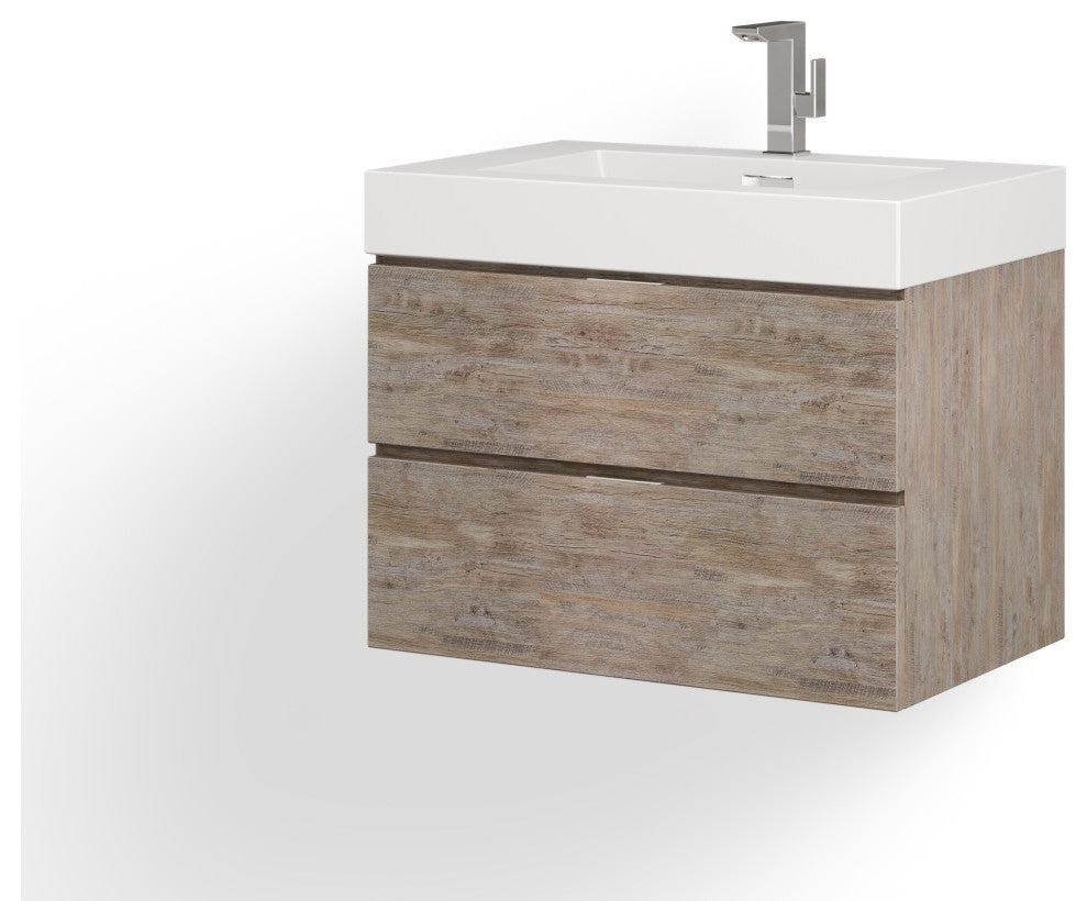 Boutique Bath Vanity, Natural Wood, 30", Single Sink, Wall Mount