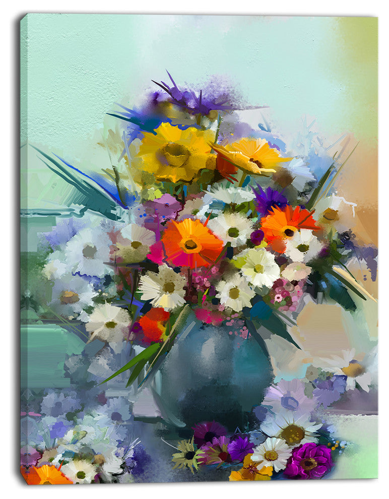Hand painted Bunch of Small Flowers, Large Floral Canvas Art Print, 12"x20"