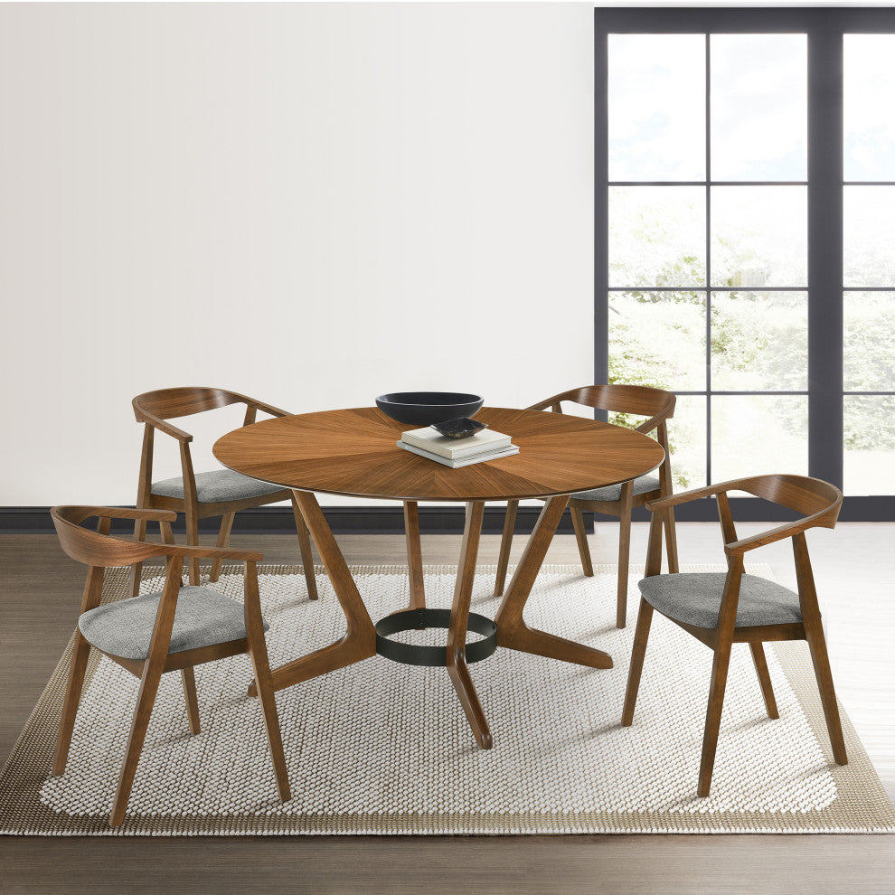 Santana Round Wood Dining Table, Walnut Finish