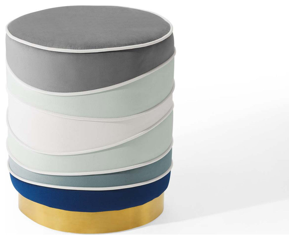 Ribbon Round Performance Velvet Ottoman Multicolored
