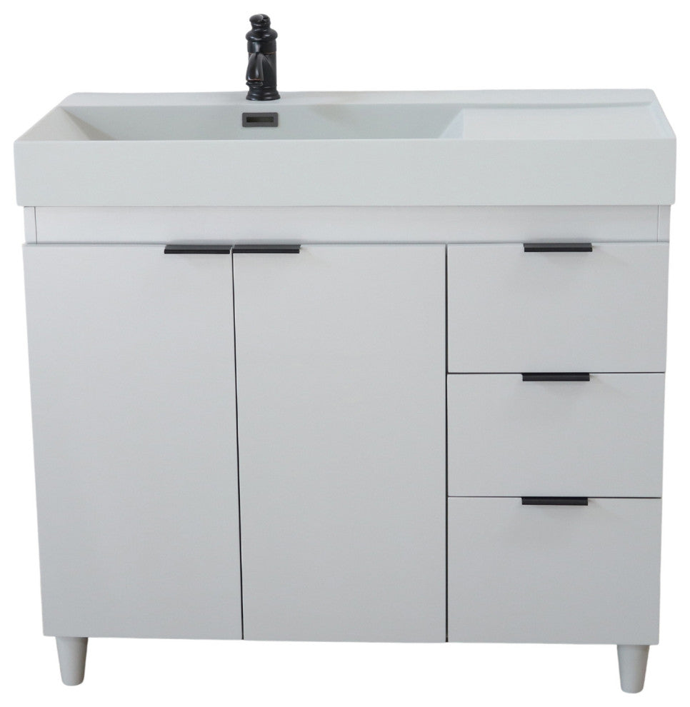 39" Single Sink Vanity, French Gray With Light Gray Composite Granite Top