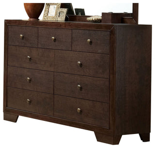 Contemporary Style Wooden Dresser With 9 Drawers, Espresso Brown