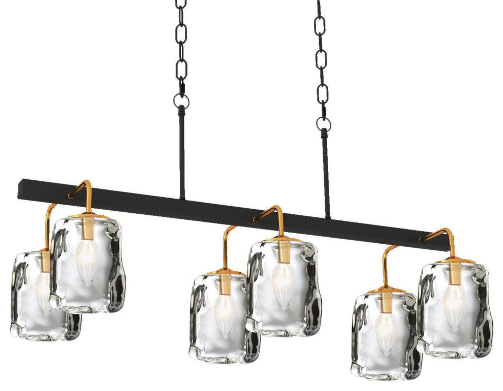 LNC 6-Light Black and Gold Modern Mason Jar Linear Large Kitchen Island Light