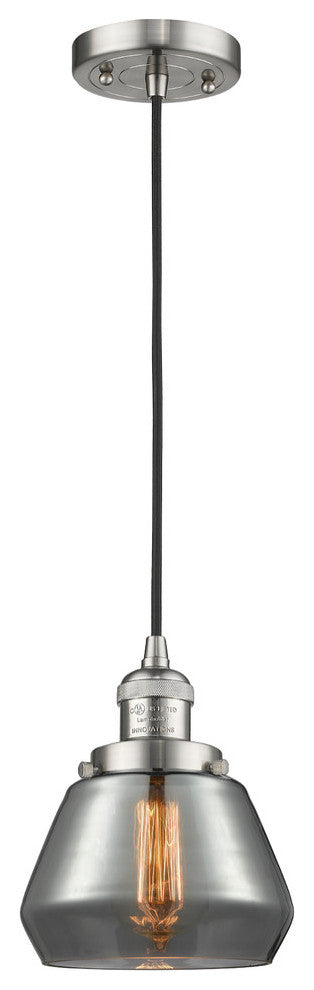 1-Light Fulton 7" Mini Pendant, Brushed Satin Nickel, Glass: Plated Smoked