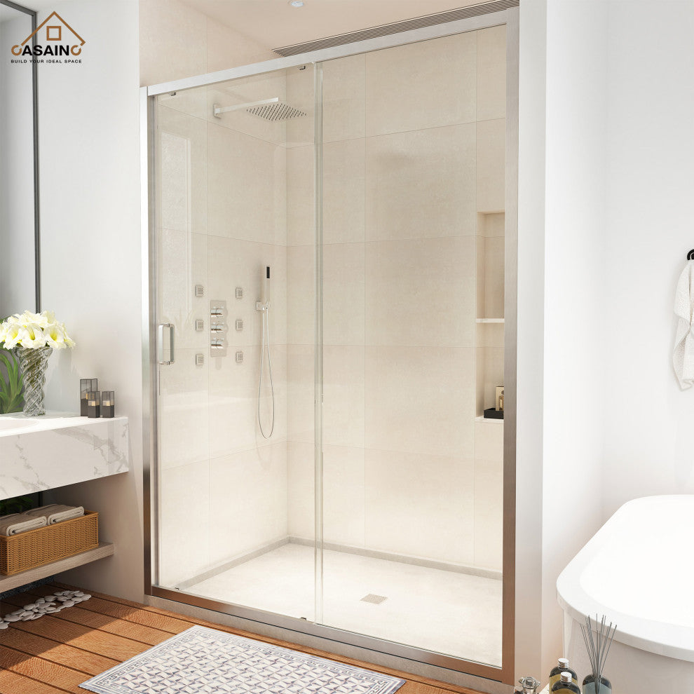48-in x 72-in Framed Sliding Shower Door, Brushed Nickel