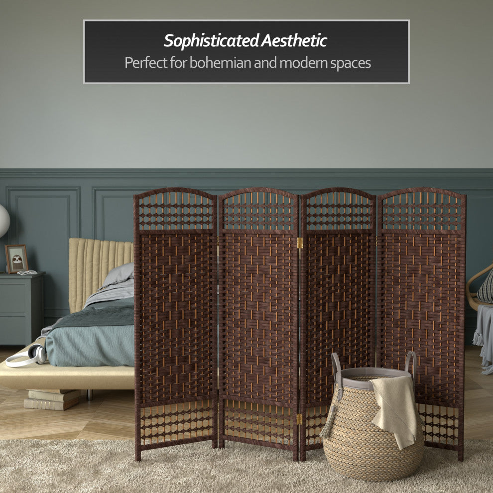 4' Tall Fiber Weave Room Divider, Dark Mocha, 4 Panels