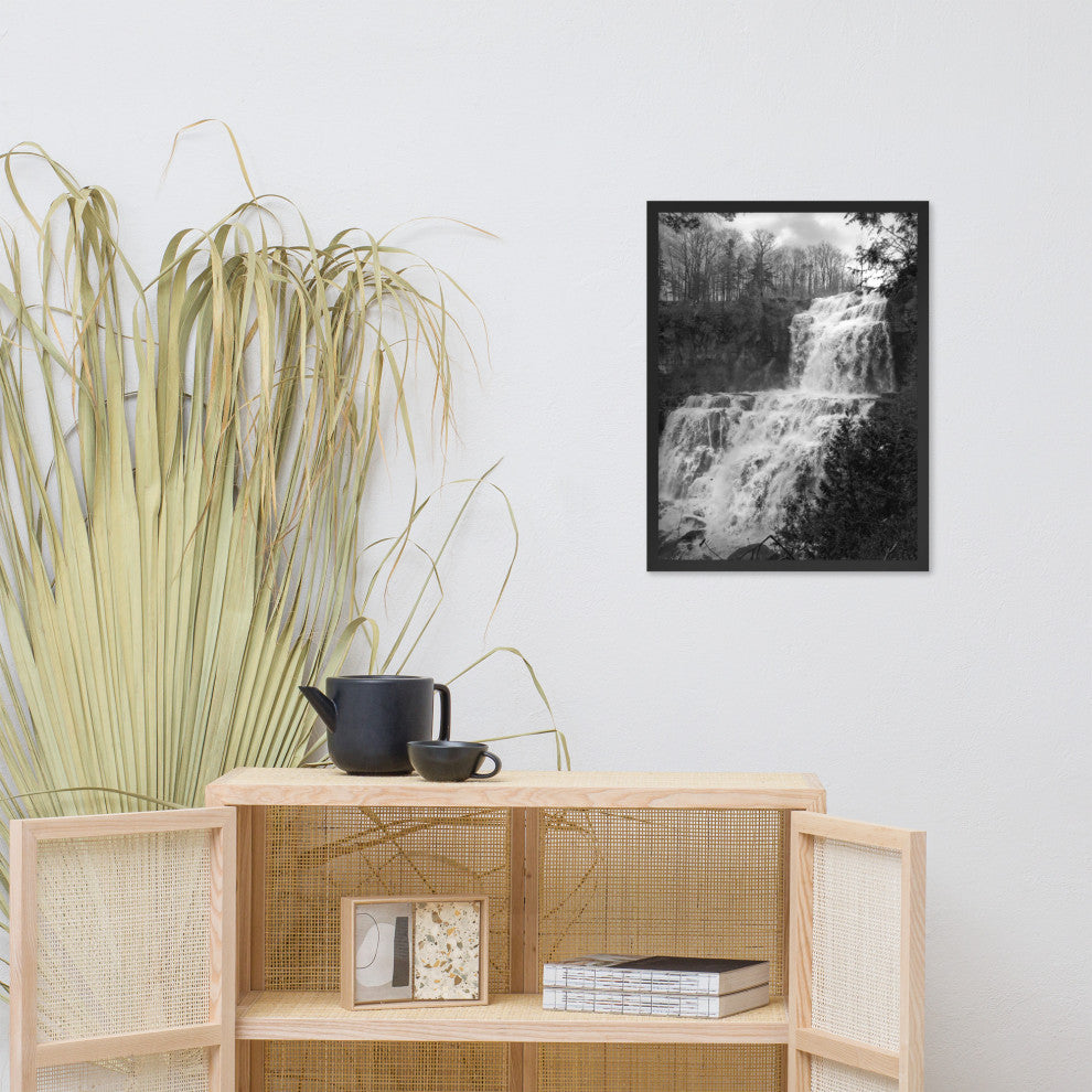 Chittenango Waterfall in Black and White Framed Photo Paper Wall Art Prints, Black, 18" X 24"