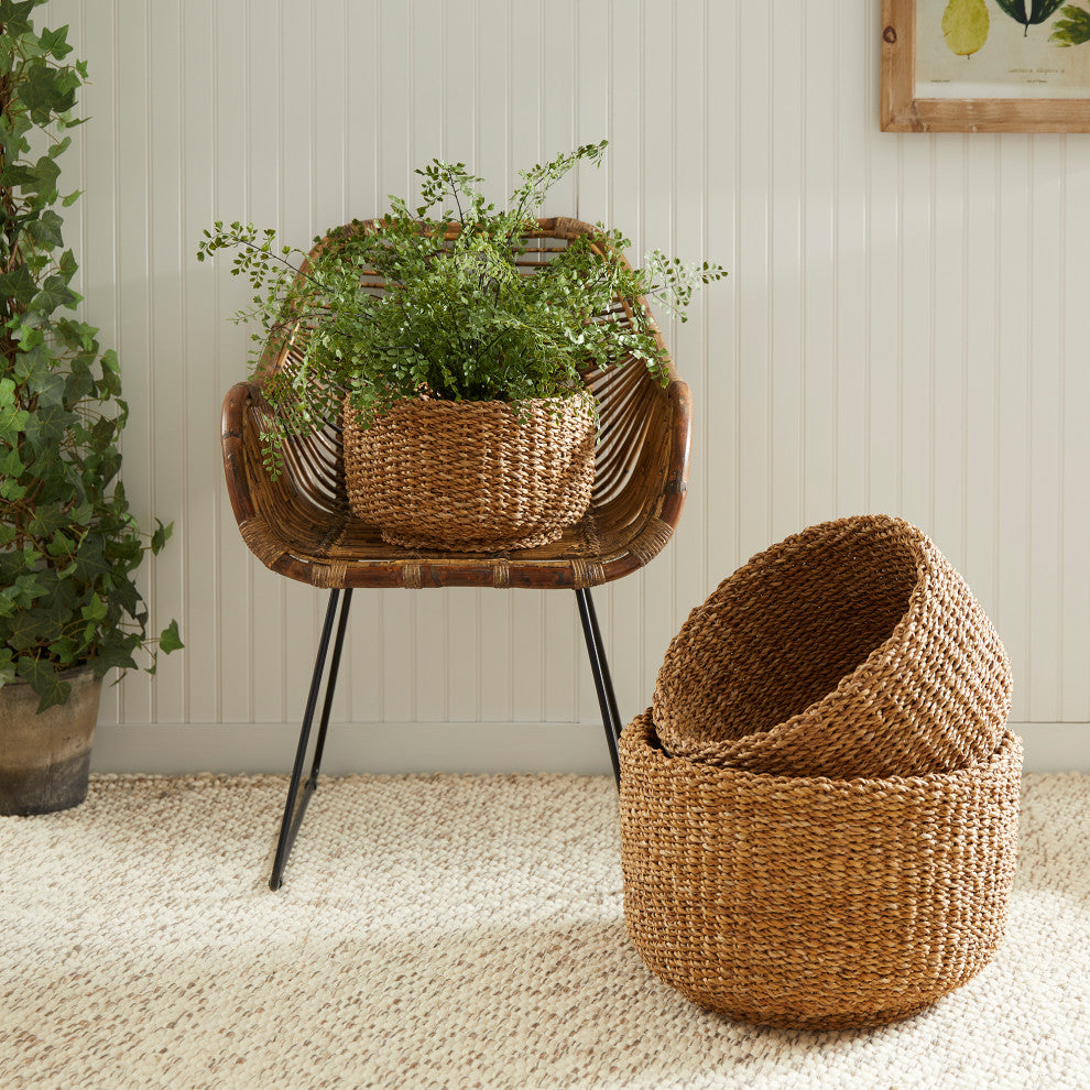 Seagrass Cylindrical Baskets, Set of 3