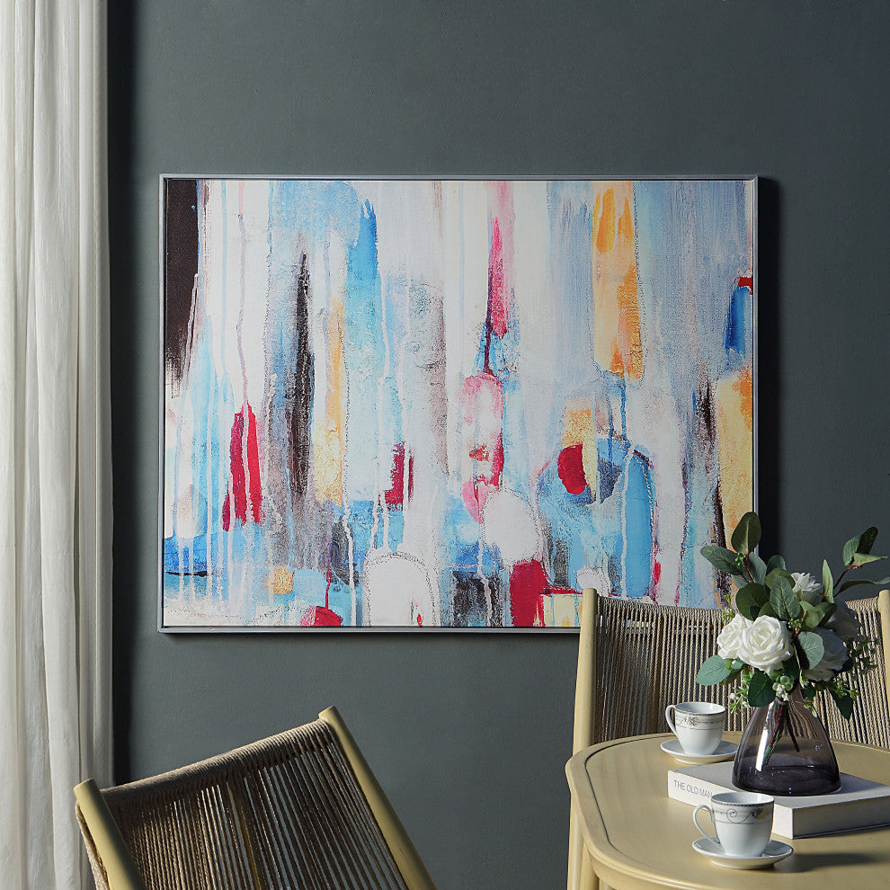 Rainy Forest Abstract Wall Art 36x47 With Silver Frame, Multi Color