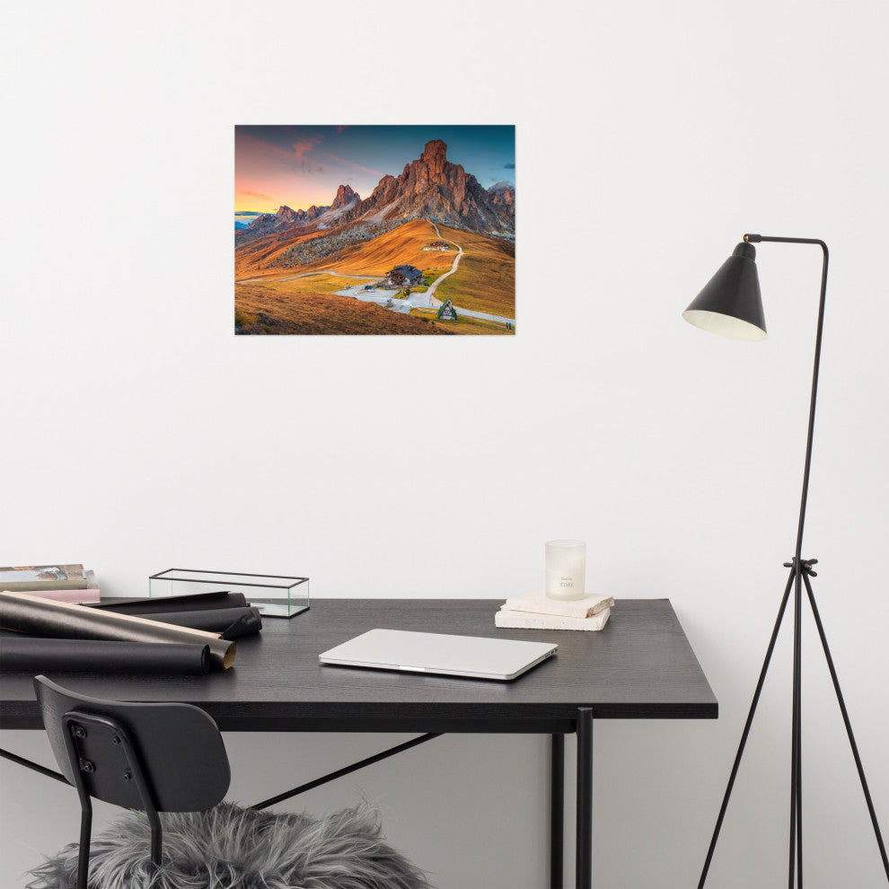 Sunset at Alpine Mountain Pass Rural Landscape Photo Wall Art Print, 18" X 24"