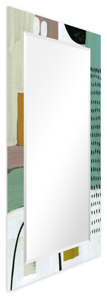 PatternBeveled Mirror on Abstarct Printed Tempered Art Glass, 54x28"