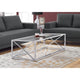 Coffee Table, Cocktail, Rectangular, 44"L, Metal, Tempered Glass, Chrome, Clear
