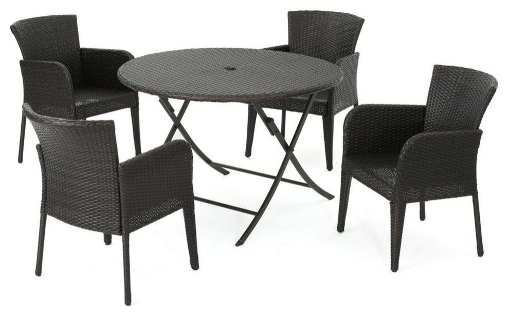 GDF Studio 5-Piece Efrain Outdoor Multi-Wicker Dining Set With Foldable Table