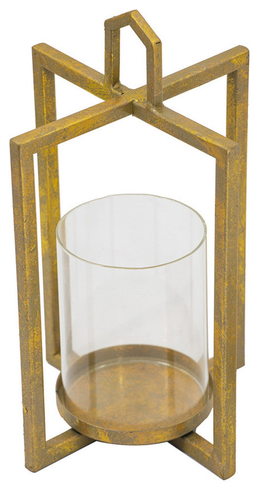 Benzara 11" Lanterns, 3-Piece Set, Tea Light Glass Holders, Modern, Gold