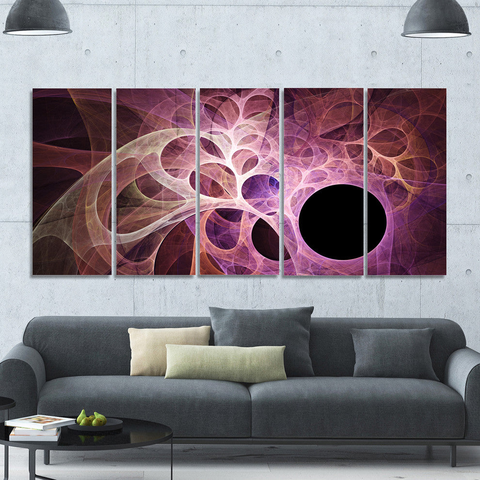 Fractal Angel Wings in Pink, Abstract Wall Art Canvas, 60"x28", 5 Panels