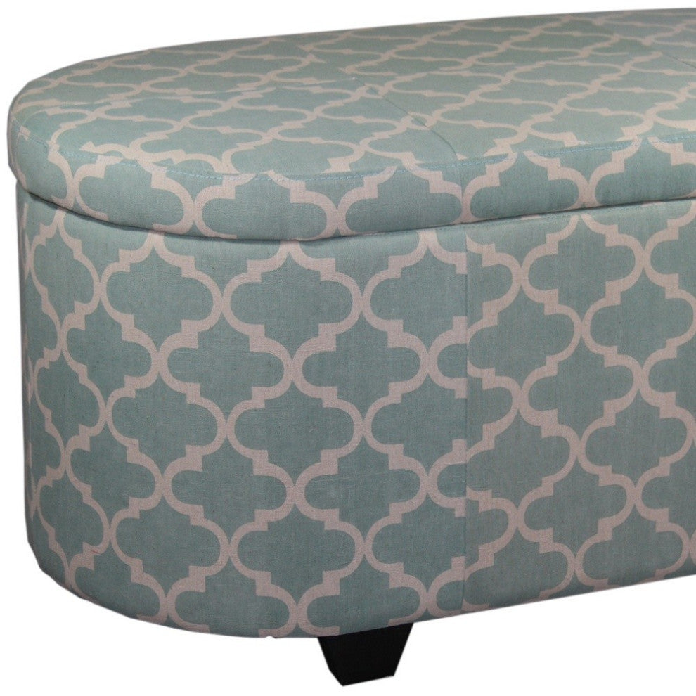 Teal and Cream Quatrefoil Oval Storage Bench