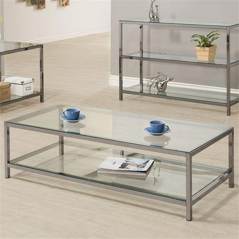 Coaster Contemporary Glass Top Coffee Table with Shelf in Black