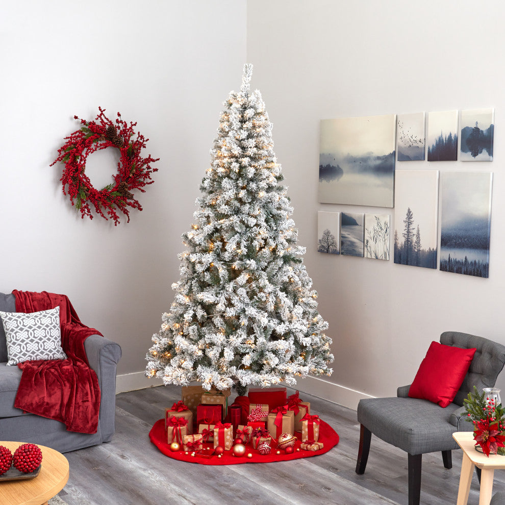 8' Flocked West Virginia Fir Artificial Christmas Tree With 500 Clear LED Lights