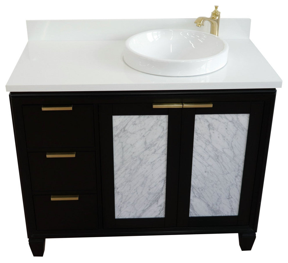 43" Single Vanity, Black Finish With White Engineered Stone Top