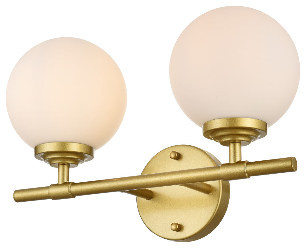 2 Light Brass And Frosted White Bath Sconce