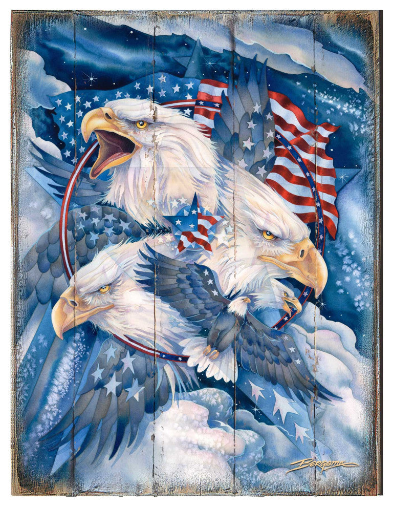 Allegiance American Patriotic Eagles Wooden Wall Art, Oversized 48x36