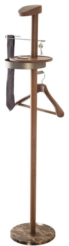 Nomon Galan Men Valet Stand, Walnut Hanger, Natural Wood, Polished/Brass