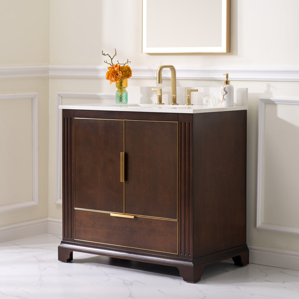 Grace Freestanding Bathroom Vanity with Quartz Top, Espresso, 36"