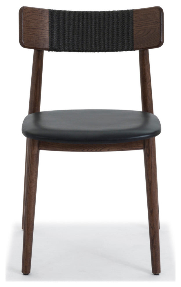 Converse Leather Solid Oak Dining Chair, Mud Brown