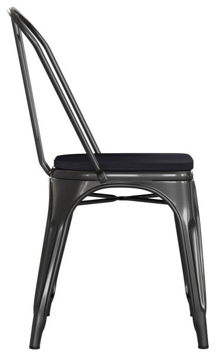Perry Commercial Grade Metal Indoor-Outdoor Stackable Chair w/All-Weather Seat,