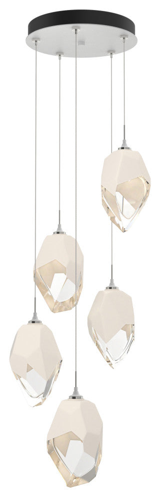 Chrysalis 5-Light Large Crystal Pendant White Finish- Long, White Crystal