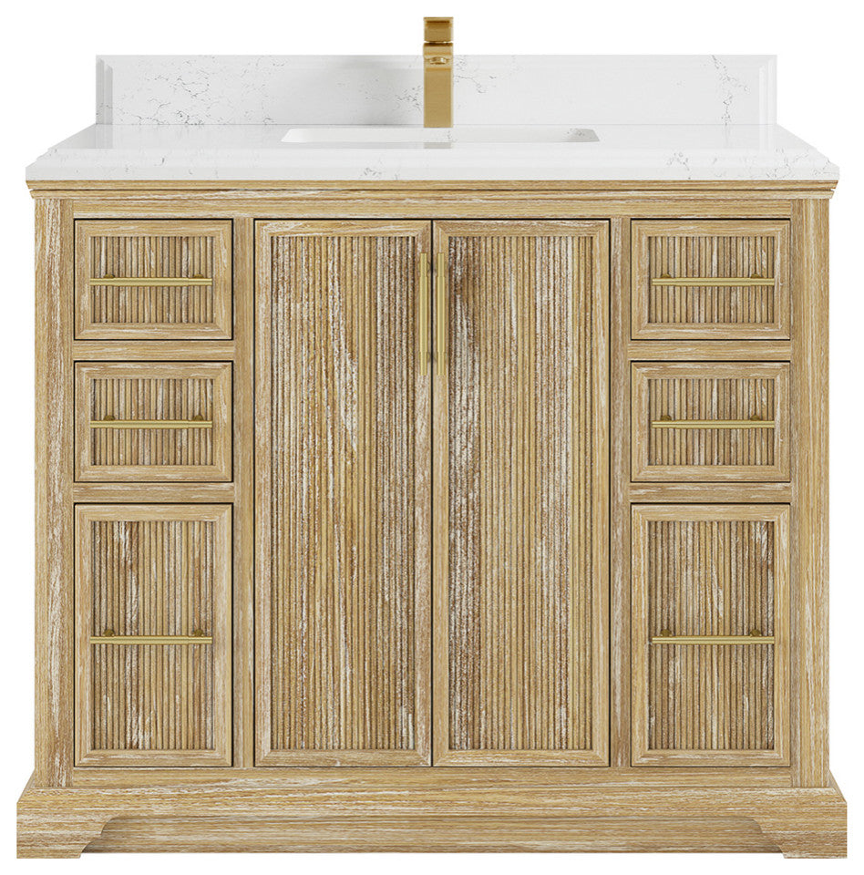 Alys Teak 42 Single Sink Bathroom Vanity Whitewashed 1.5" Empira Quartz