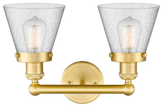 Edison Small Cone 2-Light 16" Bath Vanity Light, Satin Gold Finish, Seedy Shade