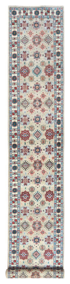 Hand Knotted Taupe Afghan Special Kazak Pure Wool XL Runner Rug 2'10" x 19'4"