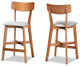 Gray Fabric Upholstered and Walnut Brown Finished Wood Counter Stool, Set of 2