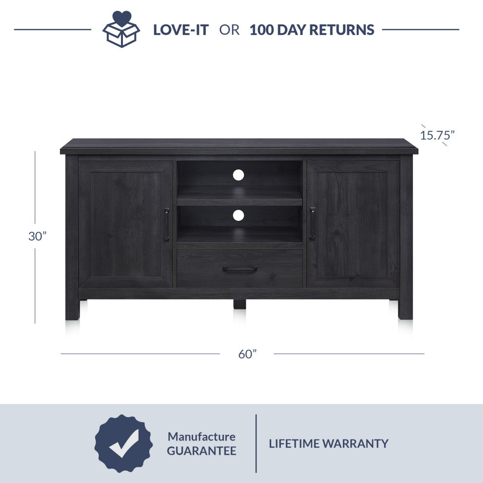 60 Inch Farmhouse TV Stand or Entertainment Center, Rustic Gray