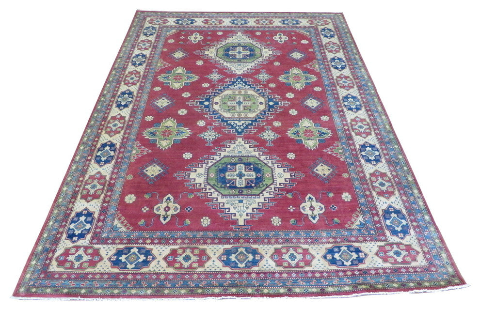 9'10x13'7 Hand Knotted Rust Red Kazak Oriental Rug Vegetable Dyed